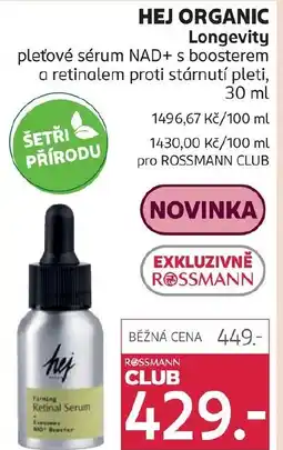 Rossmann HEJ ORGANIC Longevity pleťové sérum NAD+ s boosterem a retinalem proti stárnutí pleti nabídka