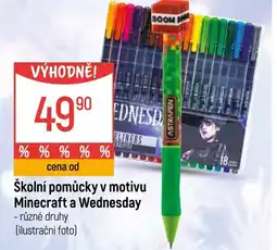 Globus Školní pomůcky v motivu Minecraft a Wednesday nabídka