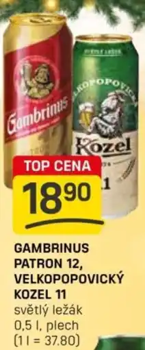 Flop Gambrinus patron 12, velkopopovický kozel 11 světlý ležák nabídka