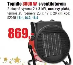 EVA Topidlo 3000 W s ventilátorem nabídka