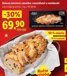 Lidl Deluxe máslová vánočka s mandlemi a rozinkami, 500 g nabídka
