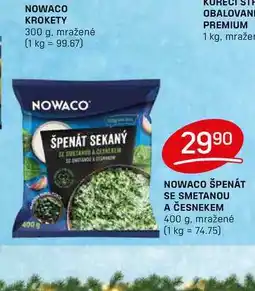 Flop NOWACO ŠPENÁT SE SMETANOU A ČESNEKEM 400 g, mražené nabídka