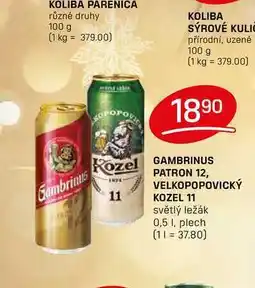 Flop Gambrinus 11 PATRON 12, VELKOPOPOVICKÝ KOZEL 11 světlý ležák 0,5l, plech nabídka