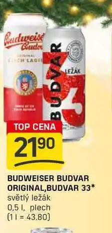 Flop BUDWEISER BUDVAR ORIGINAL,BUDVAR 33 světlý ležák 0,51, plech nabídka