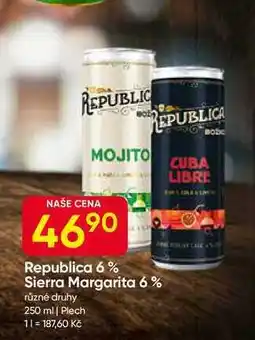 Hruška Sierra Margarita 6% různé druhy 250 ml, Plech nabídka