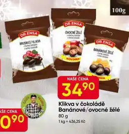 Hruška DR.ENSA Klikva v čokoládě Banánové/ovocné žélé 80 g nabídka