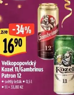Albert Velkopopovický Kozel 11/Gambrinus Patron 12 nabídka