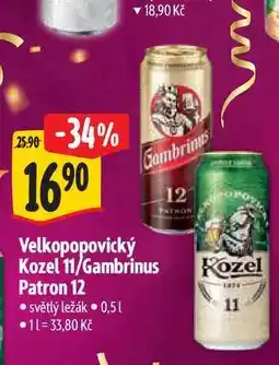 Albert Velkopopovický Kozel 11/Gambrinus Patron 12 0,5 l nabídka