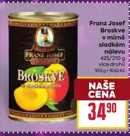 Billa Franz Josef Broskve v mírně sladkém nálevu nabídka