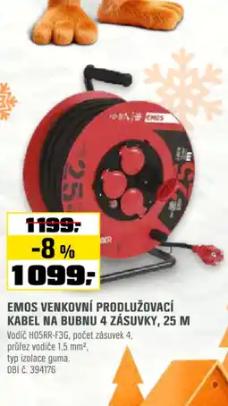 OBI Emos venkovní prodlužovací kabel na bubnu 4 zásuvky, 25 m nabídka