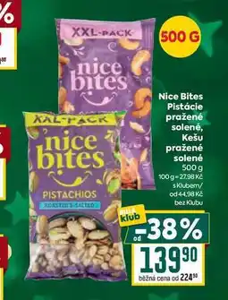 Billa Nice Bites Pistácie pražené solené, Kešu pražené solené 500 g nabídka