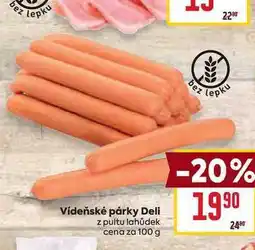 Billa Vídeňské párky Deli z pultu lahůdek cena za 100g nabídka