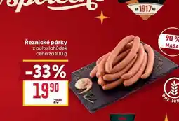 Billa Řeznické párky z pultu lahůdek cena za 100g nabídka