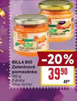 Billa BILLA BIO Zeleninová pomazánka 180 g nabídka