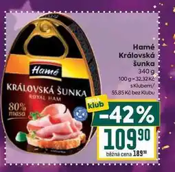 Billa Hamé Královská šunka 340 g nabídka