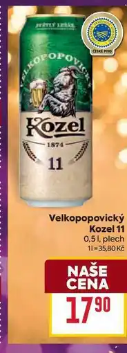 Billa Velkopopovický Kozel 11 0,51, plech nabídka