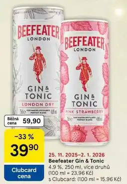 Tesco Beefeater Gin & Tonic 4.9 %, 250 ml, více druhů nabídka