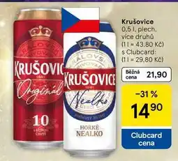 Tesco Krušovice, 0.5 l, plech. více druhů nabídka