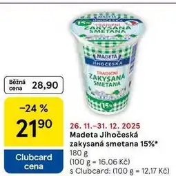 Tesco Madeta Jihočeská zakysaná smetana 15%, 180 g nabídka