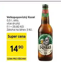 Tesco Velkopopovický Kozel, 0.5 I, sklo. více druhů nabídka