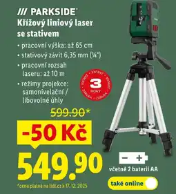 Lidl PARKSIDE Křížový liniový laser se stativem nabídka