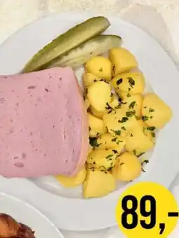 Jip Sekaná pečeně, vařené brambory, kyselá okurka nabídka