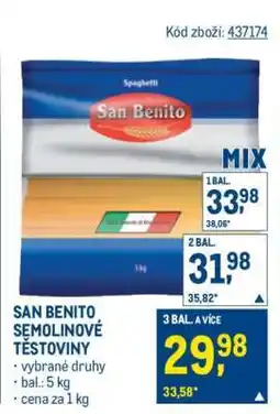 Makro SAN BENITO SEMOLINOVÉ TĚSTOVINY nabídka
