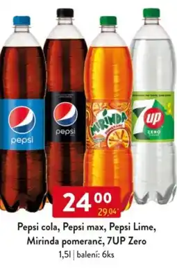 Qanto Pepsi cola, Pepsi max, Pepsi Lime, Mirinda pomeranč, 7UP Zero nabídka