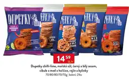 Qanto Dupetky chilli-lime, mořská sůl, černý a bílý sezam, cibule a med a hořčice, rajče a bylinky nabídka