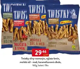 Qanto Twistky olivy-rozmarýn, rajčata-kmín, mořská sůl - med, karamelizovaná cibule nabídka