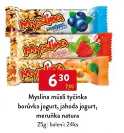 Qanto Myslina müsli tyčinka borůvka jogurt, jahoda jogurt, meruňka natura nabídka