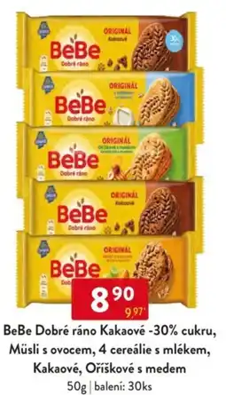 Qanto BeBe Dobré ráno Kakaové -30% cukru, Müsli s ovocem, 4 cereálie s mlékem, Kakaové, Oříškové s medem nabídka