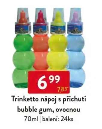 Qanto Trinketto nápoj s příchutí bubble gum, ovocnou nabídka