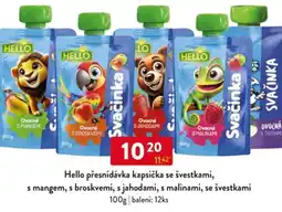 Qanto Hello přesnídávka kapsička se švestkami, s mangem, s broskvemi, s jahodami, s malinami, se švestkami nabídka