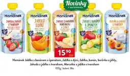 Qanto Hamánek Jablko s banánem a špenátem, Jablko s dýní, Jablko, banán, borůvka a jáhly, Jahoda a jablko s tvarohem nabídka