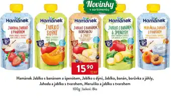 Qanto Hamánek Jablko s banánem a špenátem, Jablko s dýní, Jablko, banán, borůvka a jáhly, Jahoda a jablko s tvarohem nabídka