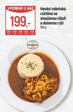 Globus Hovězí vídeňská roštěná se smaženou cibulí a dušenou rýží nabídka