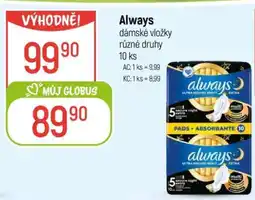 Globus Always dámské vložky různé druhy nabídka