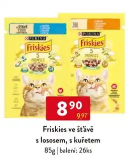 Qanto Friskies ve šťávě s lososem, s kuřetem nabídka