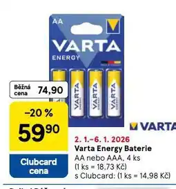 Tesco Varta energy baterie nabídka