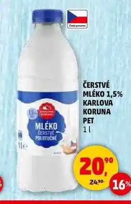 Penny Market ČERSTVÉ MLÉKO 1,5% KARLOVA KORUNA PET, 1 l nabídka