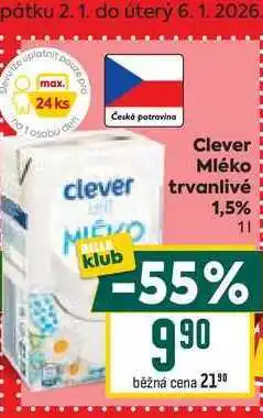 Billa Clever Mléko trvanlivé 1,5% 1l nabídka