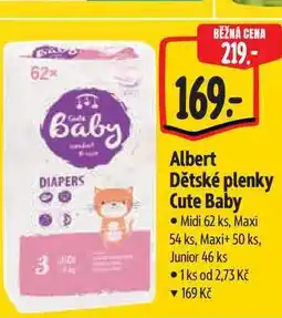 Albert Albert Dětské plenky Cute Baby Midi 62 ks, Maxi 54 ks, Maxi+ 50 ks, Junior 46 ks nabídka