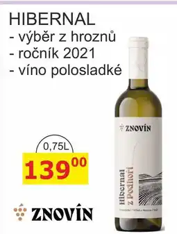 BENE Nápoje ZNOVÍN ZNOJMO HIBERNAL, výběr z hroznů ročník 2021 nabídka