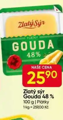 Hruška Zlatý Sýr Gouda 48% přírodní polotvrdý sýr plátkovaný 100g nabídka