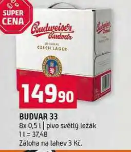 Terno BUDVAR 33 8x 0,5l pivo světlý ležák nabídka