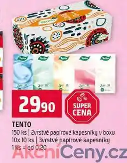 Terno TENTO 150 ks 2vrstvé papírové kapesníky v boxu 10x 10 ks 3vrstvé papírové kapesníky nabídka