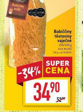 Billa Babiččiny těstoviny vaječné nabídka
