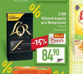 Billa L´or kávové kapsle nabídka