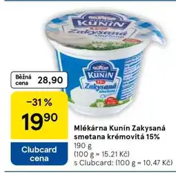 Tesco Mlékárna Kunín Zakysaná smetana krémovitá 15% nabídka